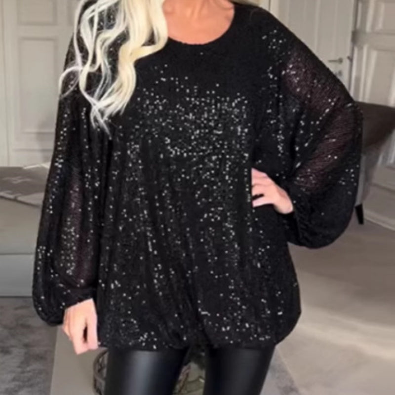 Glimmertop – Pailletbluse med lange Ærmer